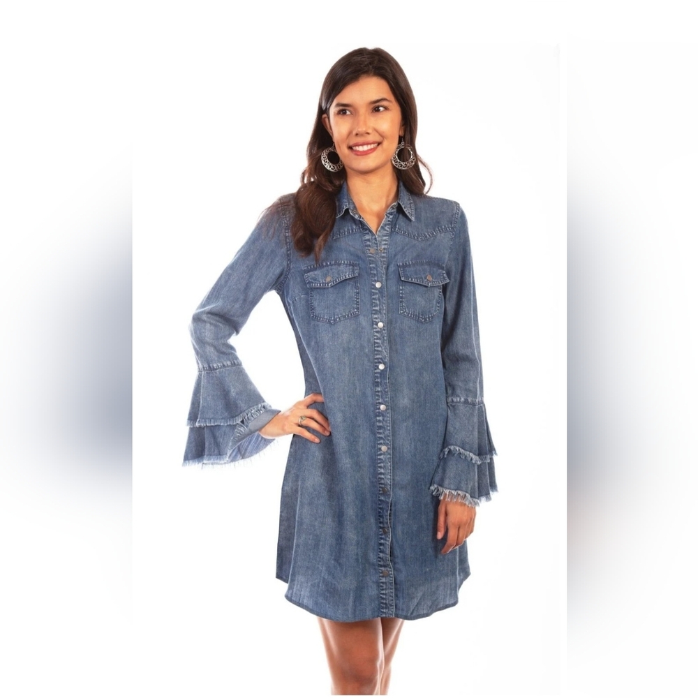 Denim Flare Sleeve Dress